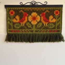 Broderet Retro Vgtppe Grn - 45 x 28