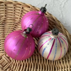 Vintage Julekugle 3 stk Pink