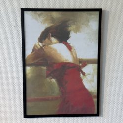 Tryk Dame I Rd Kjole - 30 x 42 CM