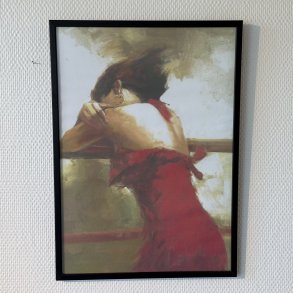 Tryk Dame I Rd Kjole - 30 x 42 CM