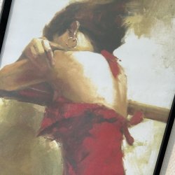 Tryk Dame I Rd Kjole - 30 x 42 CM